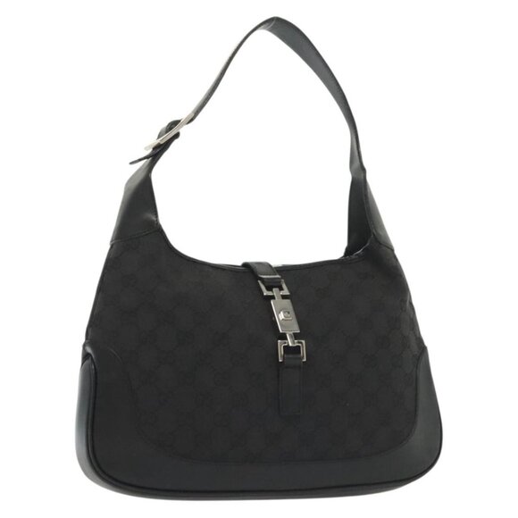 GUCCI GG Canvas Jackie Shoulder Bag Black Silver - Picture 2 of 15